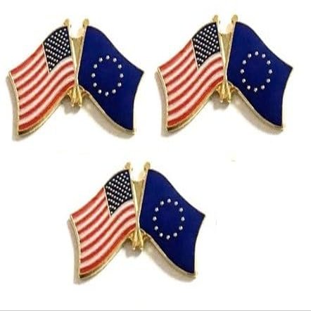 3 European Union USA Friendship Flag Lapel Pins Pack of 3 EU & American Friendship Tie & Hat Pin Badges
