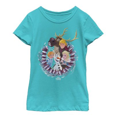 Fifth Sun Frozen Wreath Group Girl's Solid Crew Tee, Tahiti Blue, Small