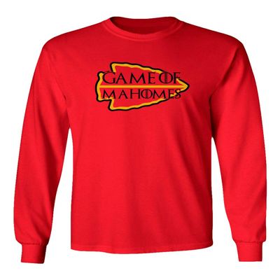 Baku Apparel Mahomes Kansas City Shirt of Thrones Men's Long Sleeve T-Shirt (Red, Medium)