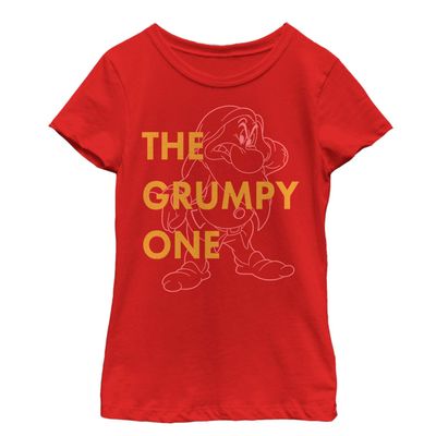 Fifth Sun Disney Princess One Grumpy Dwarf Girl's Solid Crew Tee, Red, Medium