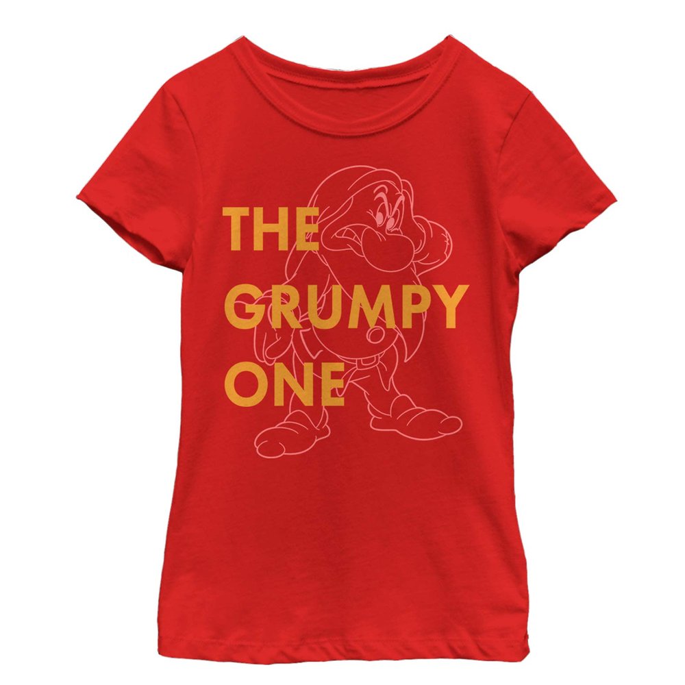 Fifth Sun Disney Princess One Grumpy Dwarf Girl's Solid Crew Tee, Red, Medium