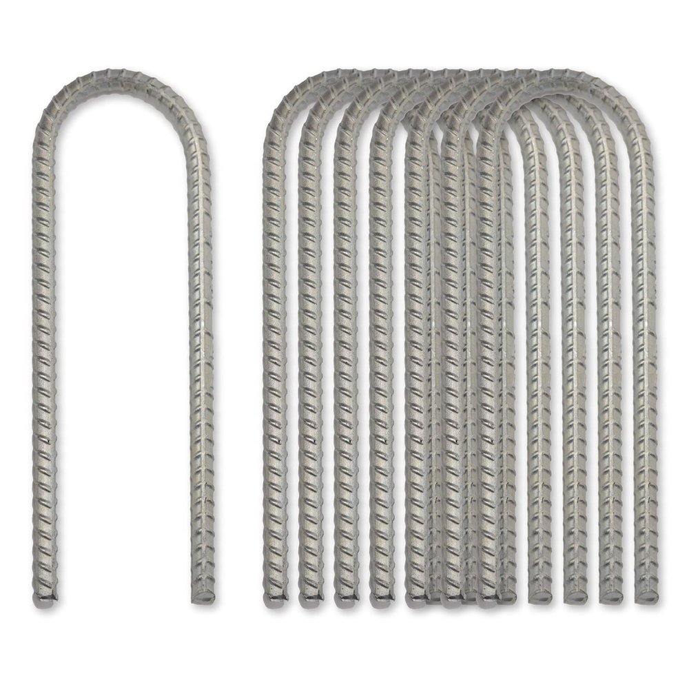 Pinnacle Mercantile 8 Pack Trampoline Wind Stakes Anchors Extra Heavy Duty Galvanized 12 Inch Long 1/2 inch Round U Shaped Made in USA