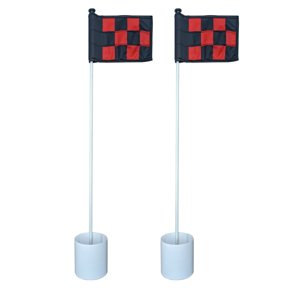 Bayco Golf Backyard Practice Putting Green Flag Set of 2, Checkered Flags, Fiberglass Flagstick, Plastic Cup, Made in North America.