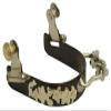 Showman Ladies Black Steel Bumper Rowel Spurs w/Engraved Floral Silver Overlays view 1