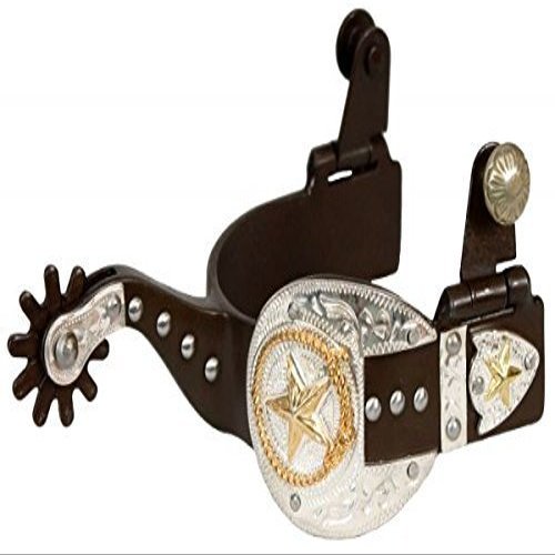 Showman Ladies Antique Brown Silver Buckle Tip & Keeper Spurs w/Gold Stars & Lasso Accents