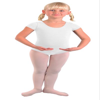 Basic Moves Girls Cotton Short Sleeve Leotard (White, 6/7)