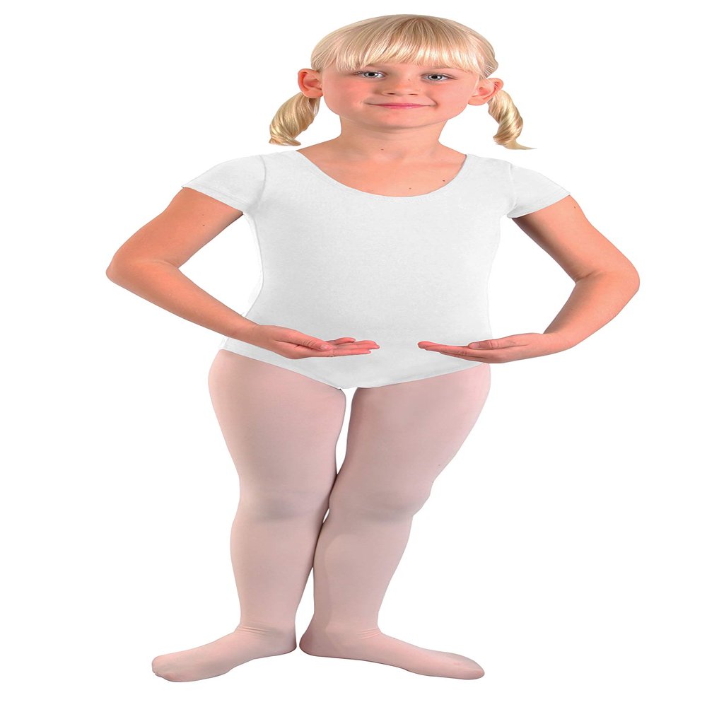 Basic Moves Girls Cotton Short Sleeve Leotard (White, 6/7)