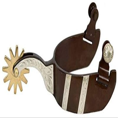 Showman Men's Antique Brown Steel Spurs w/Engraved Silver Bar Design