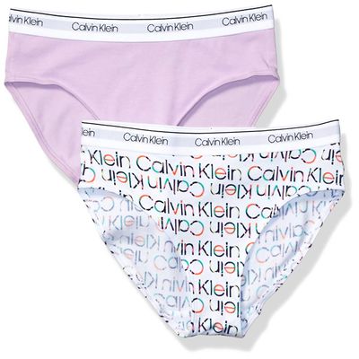 Calvin Klein Girls Modern Cotton 2 Pack Bikini 2 Pack - Ck Logo White Large