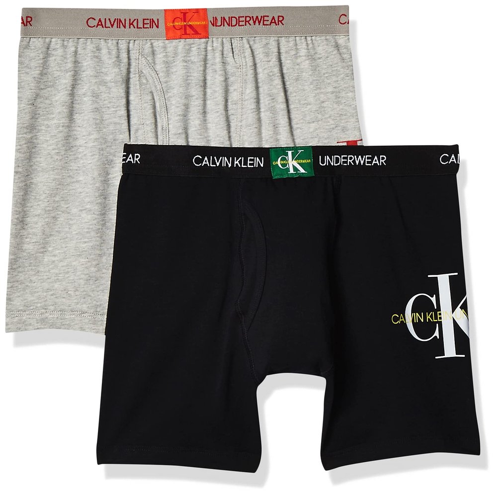 Calvin Klein Kids Boys' Modern Cotton Boxer Brief Underwear 2-Pack, Heather Grey/Black, Large