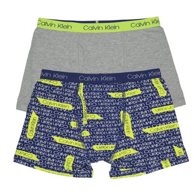 Calvin Klein Boys Modern Cotton Assorted Boxer Briefs Underwear, Pack of 2 Blue Statement Print, Heather Grey X-Large