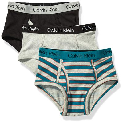 Calvin Klein Boys Modern Cotton Assorted Briefs Underwear, 3 Pack Sea Green Stripe, Heather Grey, Black Large