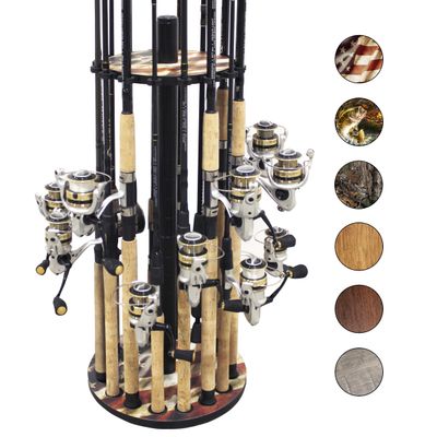 Rush Creek Creations | Round Fishing Rod Holder for 16 Freshwater Fishing Poles, Fishing Gear, and Fishing Accessories | Fishing Rod Rack with 16 Fishing Rod Clips for Garage Organization