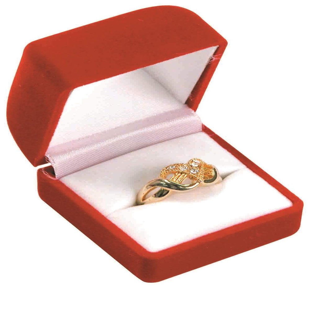 888 Display USA 2 Red Flocked Ring Gift Boxes Jewelry Displays (2, Red)