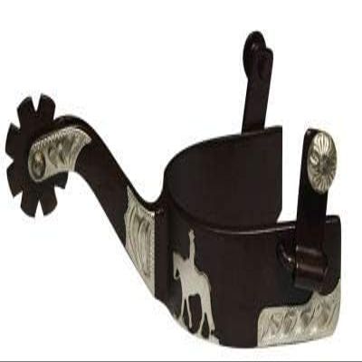 Showman Brown Steel Spurs w/Engraved Silver Accents & Horse & Rider Emblem