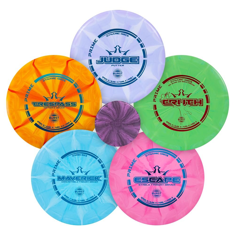 Dynamic Discs Prime Burst 5 Disc Golf Set | Includes Putter, Midrange, 2X Fairway & Driver + Mini Marker | Disc Golf Accessories for Beginners | 170-176g | Beginner Pack for Amateurs