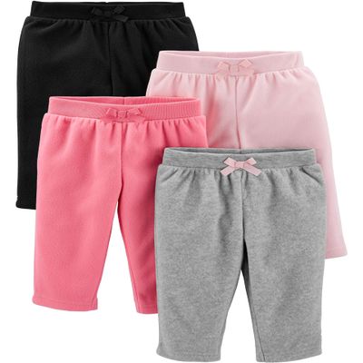 Simple Joys by Carter's Baby Girl's 4-Pack Fleece Pants Pants, Pink/Black/Heather Grey, 3-6M