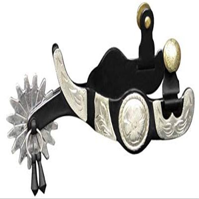 Showman Black Steel Jingle Bob Spurs w/Silver Engraved Accents