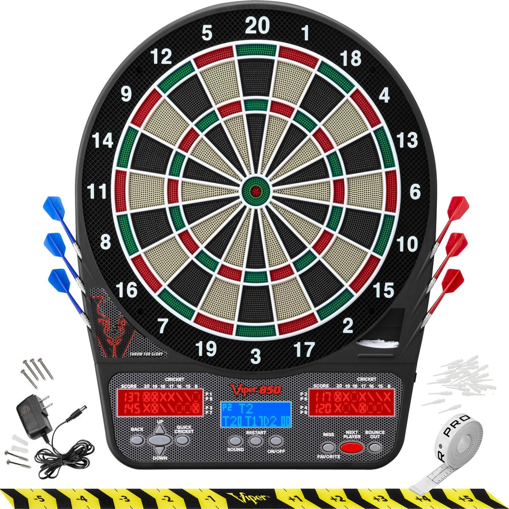 Viper 850 Electronic Soft Tip Dartboard, 15.5 in Regulation Target, 50 Games, 6 Darts Included, Black