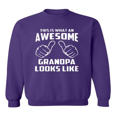 This is What an Awesome Grandpa Looks Like Funny Crewneck Sweatshirt (Small, Purple)