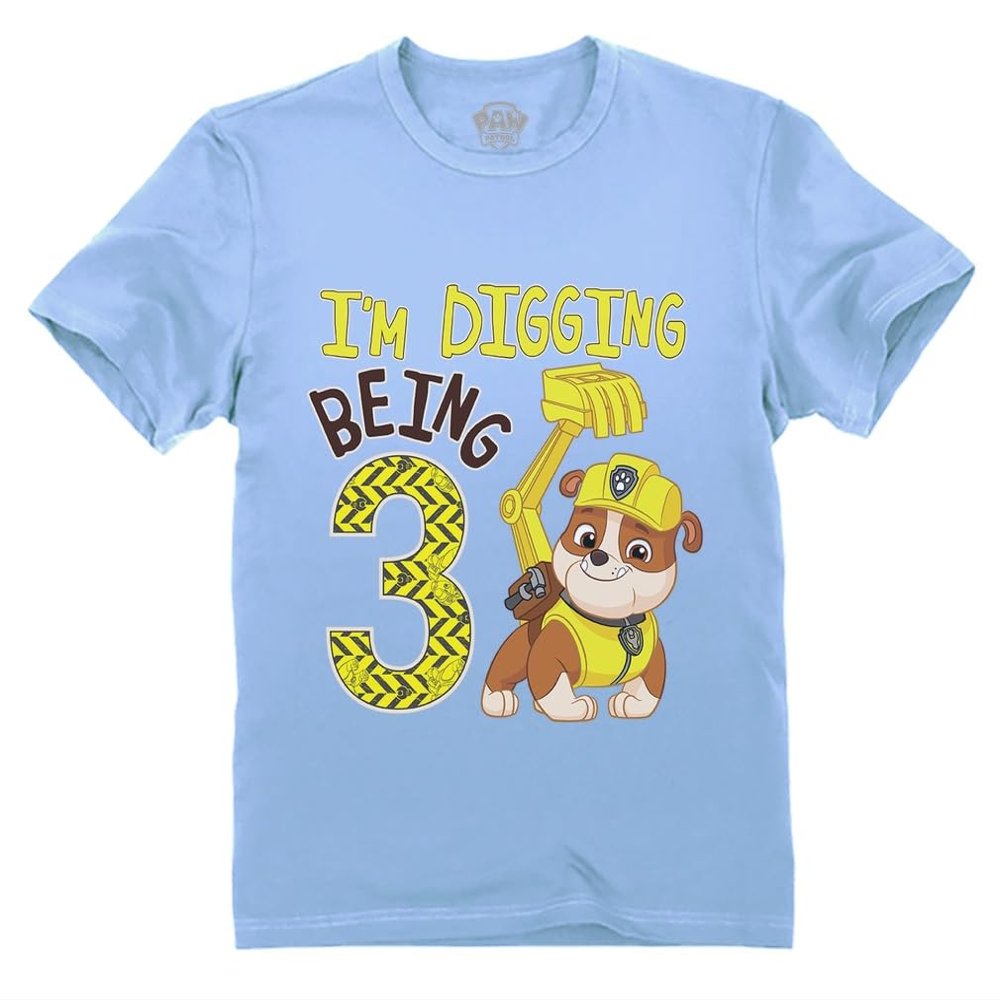 Rubble Paw Patrol 3rd Birthday Shirt - Fun Gift for 3 Year Old Boy - Toddler Digging Theme Party T-Shirt California Blue