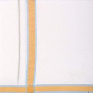 Premium Quality Gents Plain Border Dhoti (White with Yellow Border)