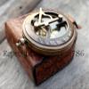 Maritime Marine Nautical Antique Brass Push Button Compass Vintage Gift with Leather Craving Case view 2