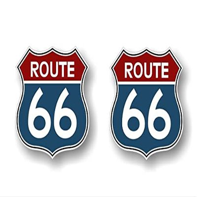 2 Vintage Route 66 Full Color 4.5" Decals Garage Service Station Vinyl Stickers (2 Full Color Decals, 4"x 4.5")