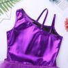 Agoky Kids Girls Glossy Mesh Splice Ballet Tutu Dress Dance wear Performance Costumes Gymnastics Leotard Purple 4 view 4