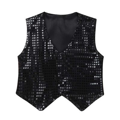 inlzdz Kids Boys Girls Sequined Vest Hip-Hop Street Dance Costume Waistcoat Crop Top Dance Performance Costume Sequins Black 12-13 Years