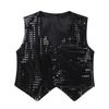 inlzdz Kids Boys Girls Sequined Vest Hip-Hop Street Dance Costume Waistcoat Crop Top Dance Performance Costume Sequins Black 12-13 Years view 1