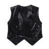inlzdz Kids Boys Girls Sequined Vest Hip-Hop Street Dance Costume Waistcoat Crop Top Dance Performance Costume Sequins Black 12-13 Years view 2