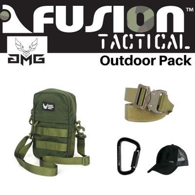 AMG, Fusion Outdoor Pack OD Green, Great Carry-On Flight Approved Travel Bag, Outdoors, and on The Go, with Belt, Carabiner and Black Cap Included