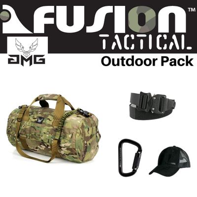 AMG, Fusion Outdoor Pack Multi-Cam, Great Carry-On Flight Approved Travel Bag, Outdoors, and on The Go, with Belt, Carabiner and Black Cap Included