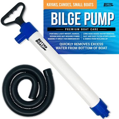 Manual Bilge Pump for Boats with 39" Hose, Hand Water Pump for Kayak Canoe and Dinghy, Portable Handheld Siphon Bailer, 20 GPM Suction, Marine Grade - Better Boat
