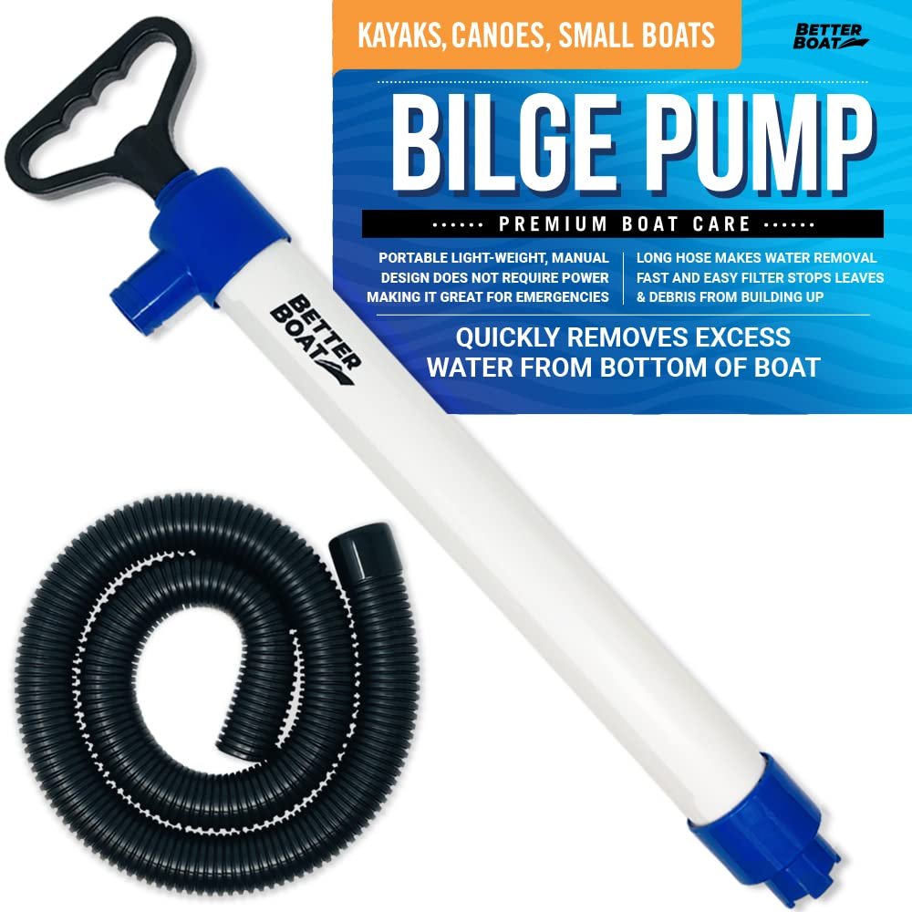Manual Bilge Pump for Boats with 39" Hose, Hand Water Pump for Kayak Canoe and Dinghy, Portable Handheld Siphon Bailer, 20 GPM Suction, Marine Grade - Better Boat