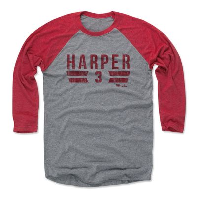 500 LEVEL Bryce Harper Philadelphia Font 3/4 Sleeve T-Shirt (Red/Heather Gray, XXX-Large)