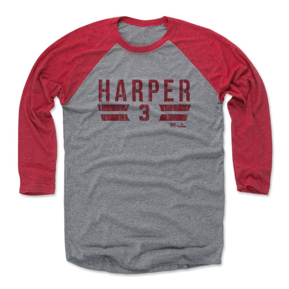 500 LEVEL Bryce Harper Philadelphia Font 3/4 Sleeve T-Shirt (Red/Heather Gray, XXX-Large)