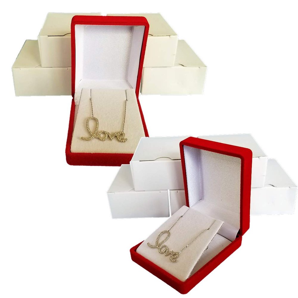 5 Red Elegant Flocked Velour Necklace Pendant Gift Boxes Jewelry Displays and Boxes