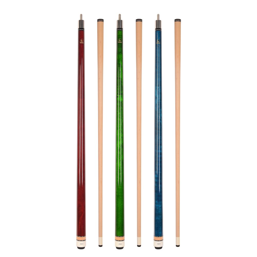 ASKA Set of Wrapless 2-Piece Billiard Pool Cues L3, 58" Hard Rock Canadian Maple, 13mm Hard Le Pro Tip, Mixed Weights and Colors (Set of 3 Sticks)