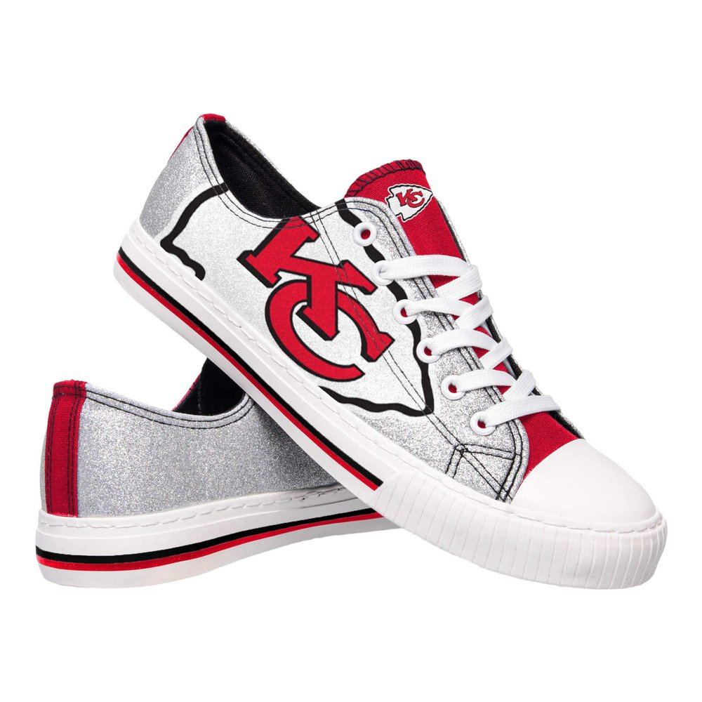 FOCO Kansas City Chiefs NFL Womens Glitter Low Top Canvas Shoes - 7