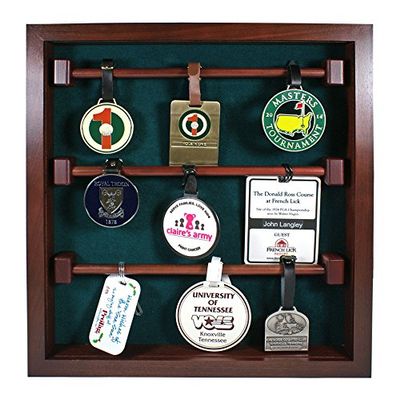 Golf Bag Tag Collection Display with Acrylic Cover | Holds 40 Bag Tags | 5 Color Options | Wall Mounted Wooden Case | Measures 15.5" W X 16.5" H