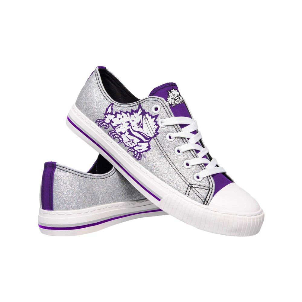 FOCO Texas Christian Horned Frogs NCAA Womens Glitter Low Top Canvas Shoes - 8
