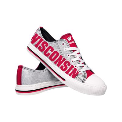 FOCO Wisconsin Badgers NCAA Womens Glitter Low Top Canvas Shoes - 7