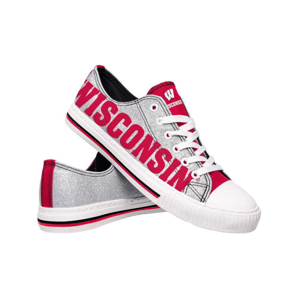 FOCO Wisconsin Badgers NCAA Womens Glitter Low Top Canvas Shoes - 7