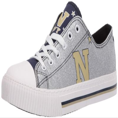 FOCO Navy Midshipmen NCAA Womens Glitter Low Top Canvas Shoes - 6