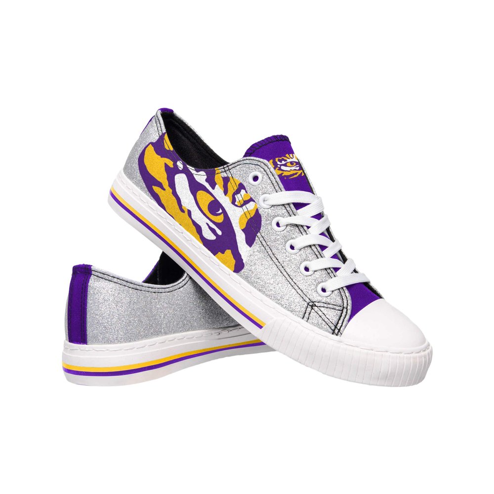 FOCO LSU Tigers NCAA Womens Glitter Low Top Canvas Shoes - 6