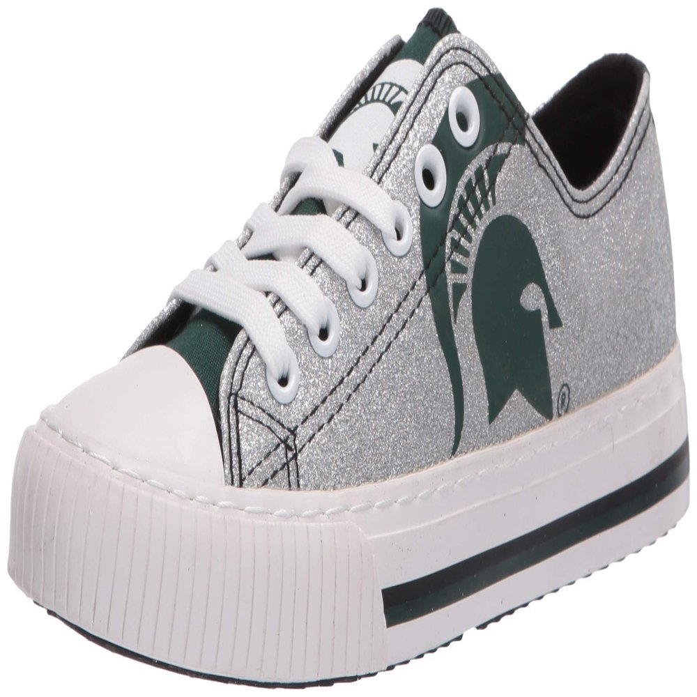 FOCO Michigan State Spartans NCAA Womens Glitter Low Top Canvas Shoes - 8