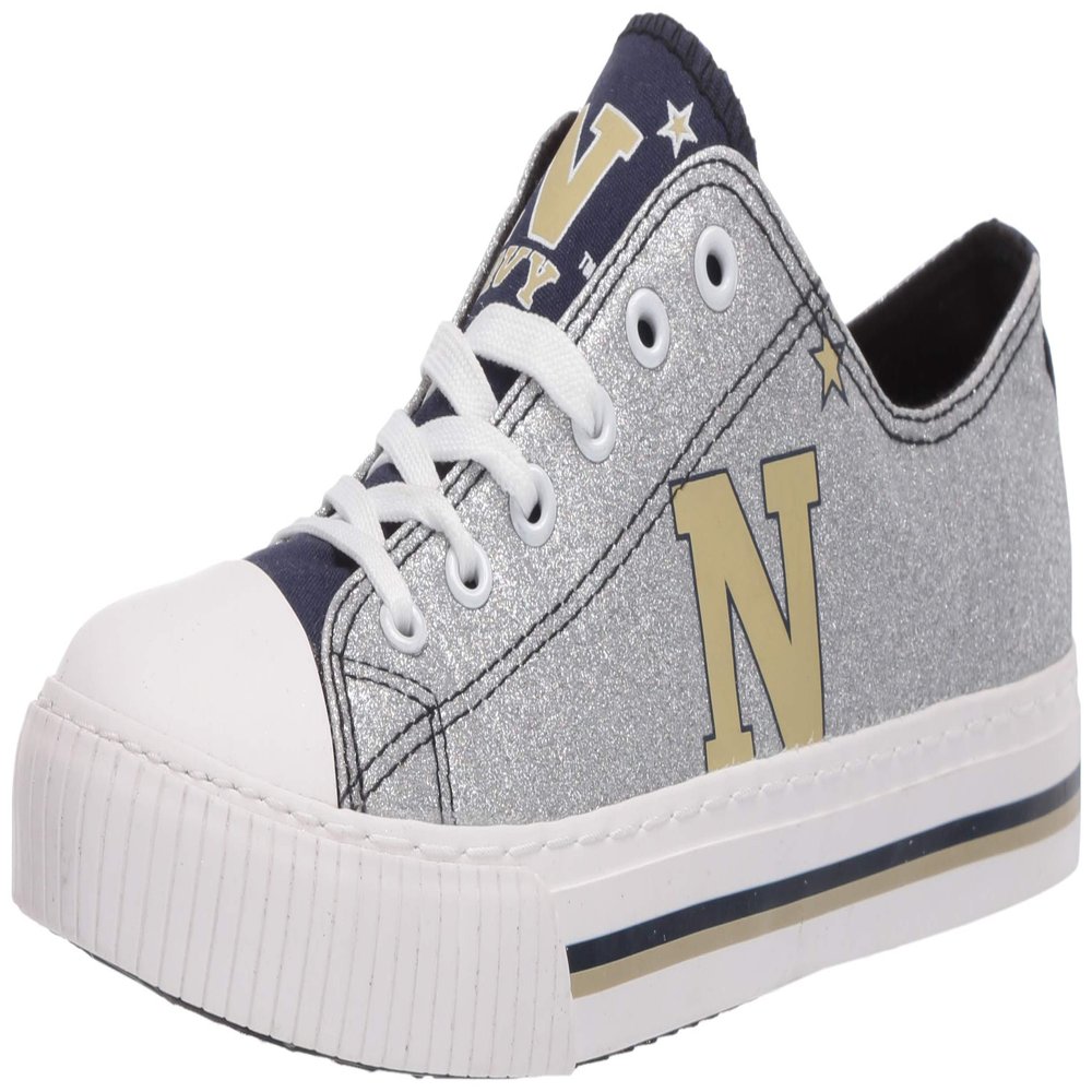 FOCO Navy Midshipmen NCAA Womens Glitter Low Top Canvas Shoes - 7