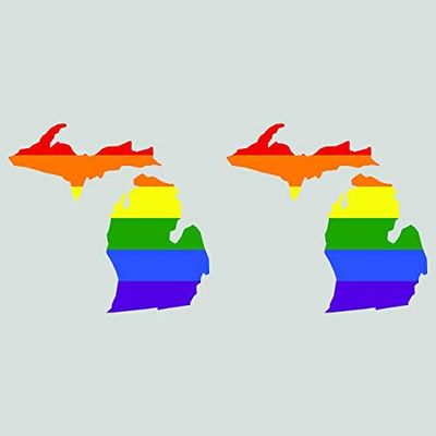 Magnet Two Pack Michigan State Shaped Gay Pride Rainbow Flag Magnetic Vinyl LGBT MI Car Magnet Bumper Sticker